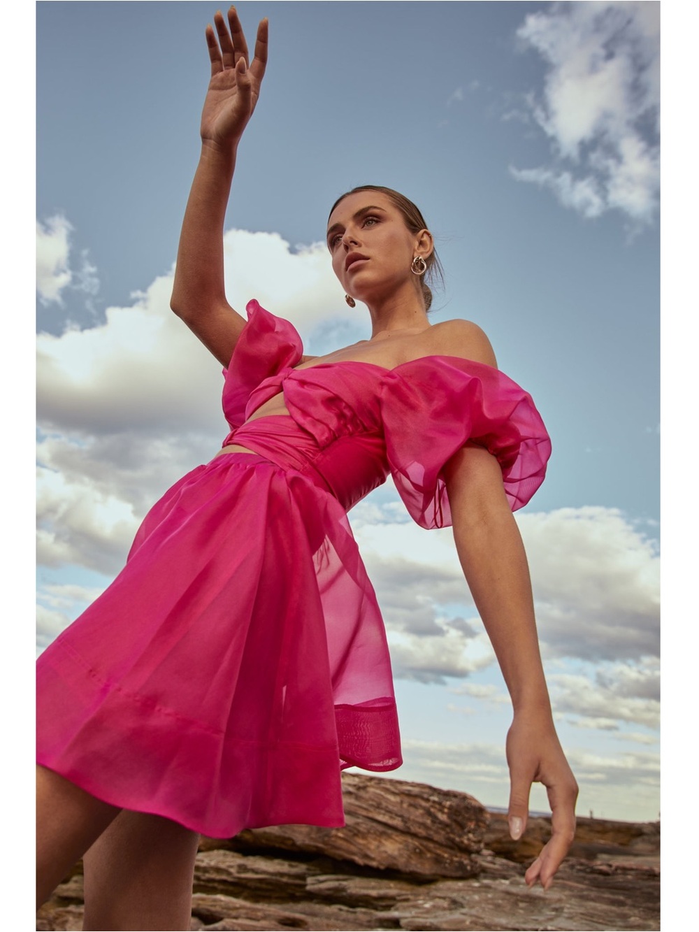 SONYA MODA Off Shoulder Puff Sleeve‎ Pleated Bow Front Cutout Princess Dress 2